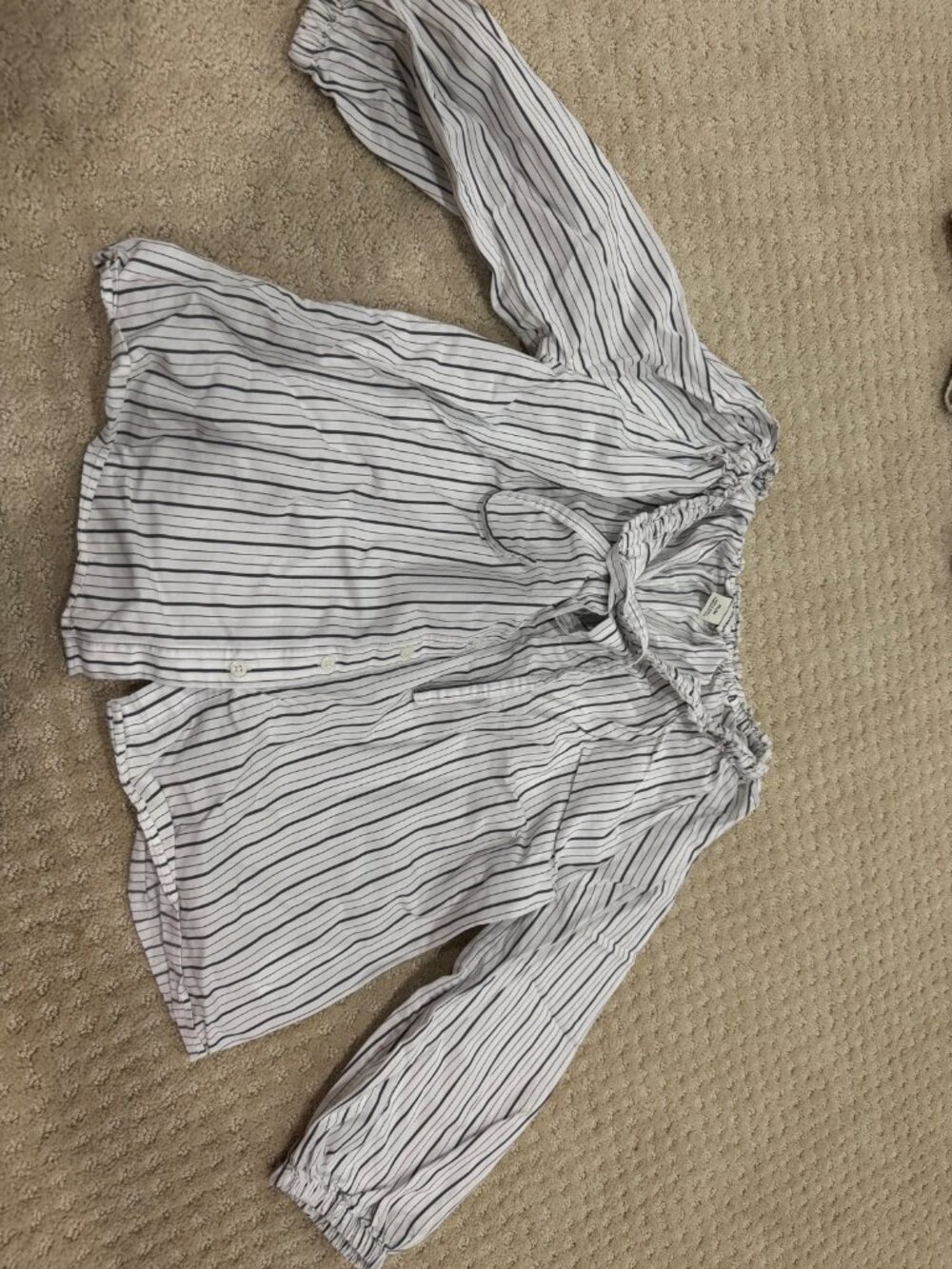 Club Monaco White Black Striped Tie-Neck Blouse XS